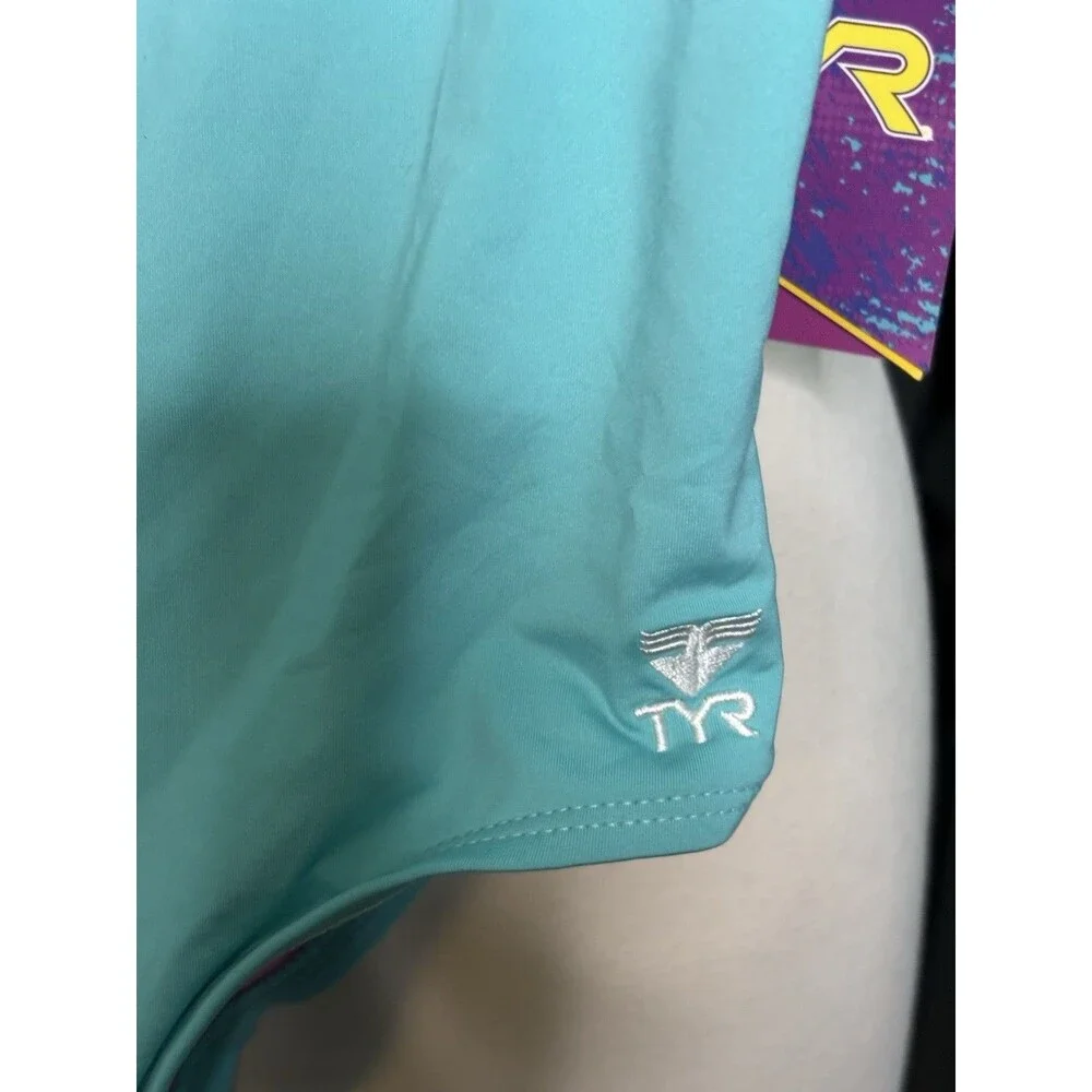 New TYR Turquoise Girls UPD 50+ One Piece Swimsuit XL 14/16
